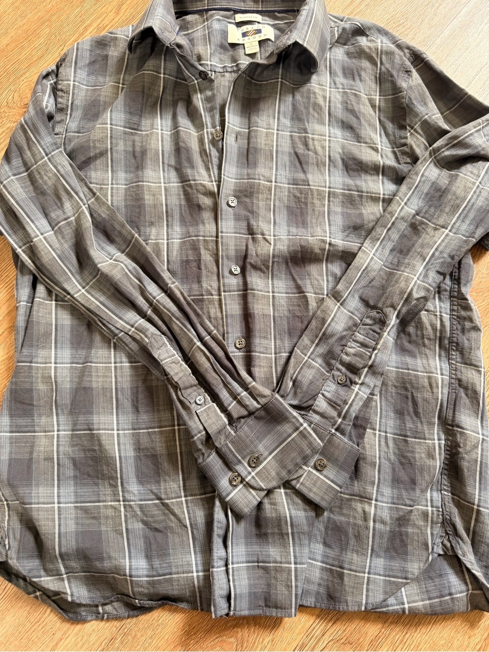 Joseph Abboud Gray Plaid Casual Button-Down Shirt 0014